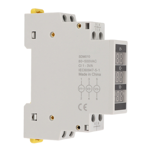 Spændingsmåler Voltmeter 3 Fase Digitalt Display AC 80‑500V DIN-skinnemontering til måling