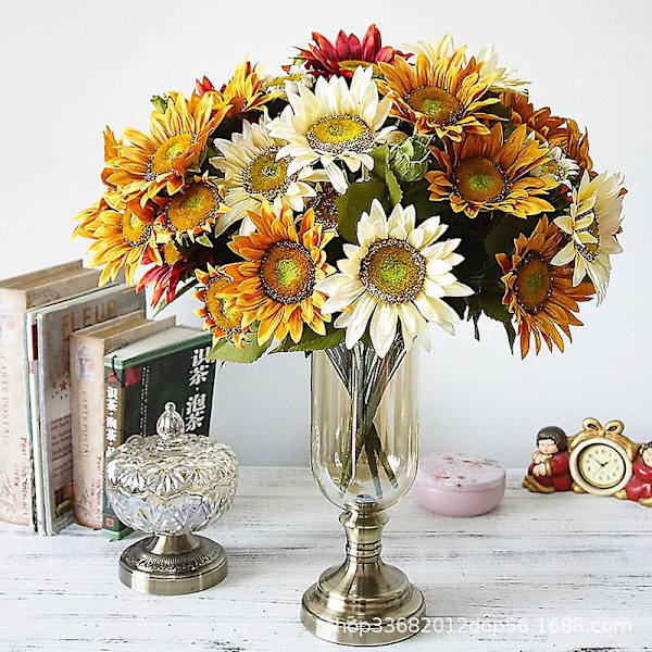 Konstgjord solrosbukett för hem-, bröllops- och bankettdekorationer - blått blomsterarrangemang i europeisk retrostil