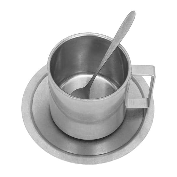 Isoleret kaffekopsæt Dobbeltlag 304 rustfrit stål kaffekrus med underkop og ske til hjemmecampingkontor 280ML