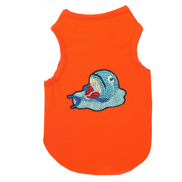 Hund T-shirt Söt Mjuk Andningsbar Djurmönstrad Valp Kläder med Strass för Husdjur Dekoration Skydd Orange L