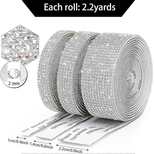 Selvklæbende Krystal Rhinestone Bånd - 3 Ruller / 6,6 Yards
