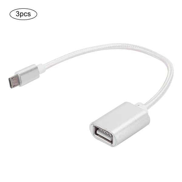 3 STK Vævet Stof Forstærket Stik Ingen Rust Glat Transmission USB Input Micro Output OTG Adapterkabel til AndroidSølv