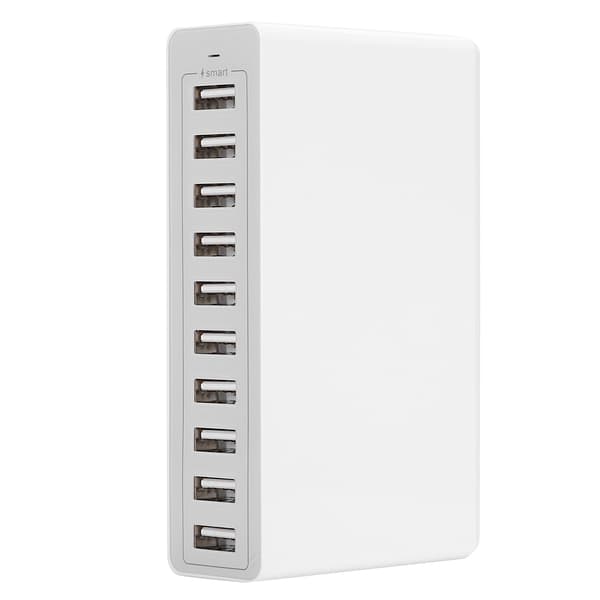 50W 10A 10-portars USB Smart Multi-laddare Snabbladdningsenhet Vit (USA 100V-240V)Vit