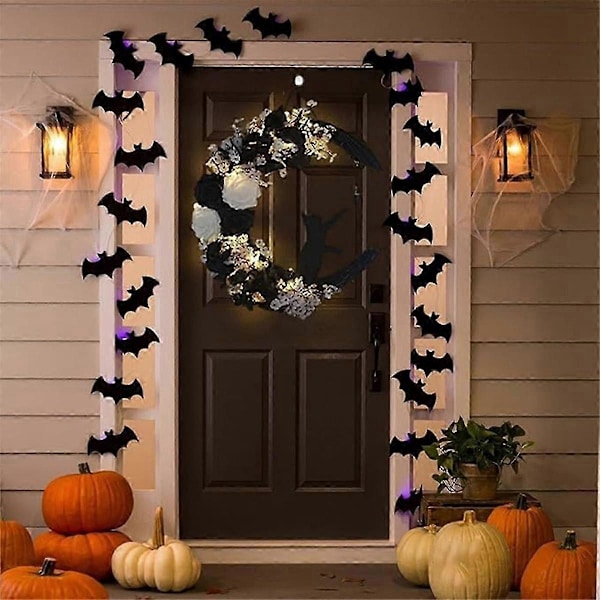 Dörrkrans för ytterdörr, Halloween-dörrkrans, Blomma Måne Katt Halloween Heminredning, Hemdekorationskrans