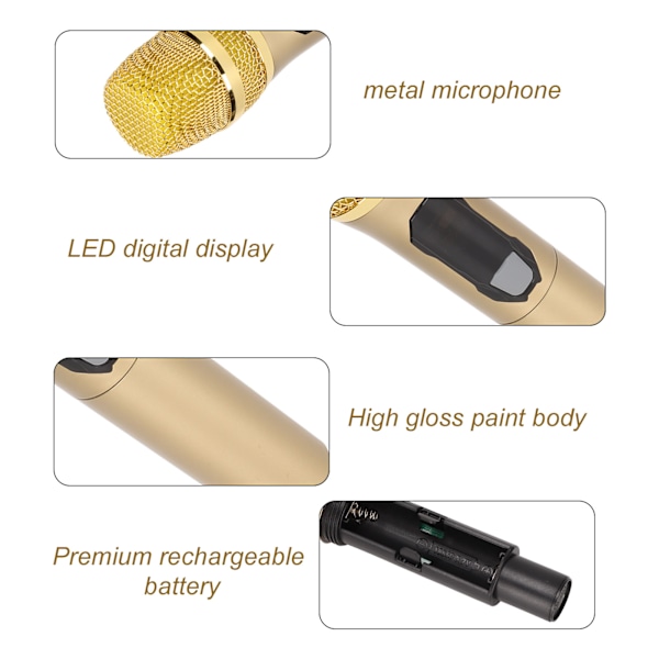 Trådløs hjemmemikrofon 1 til 1 600Hz til 800KHz håndholdt mikrofon med LED-skærm til udendørs hjemmekonferenceGold