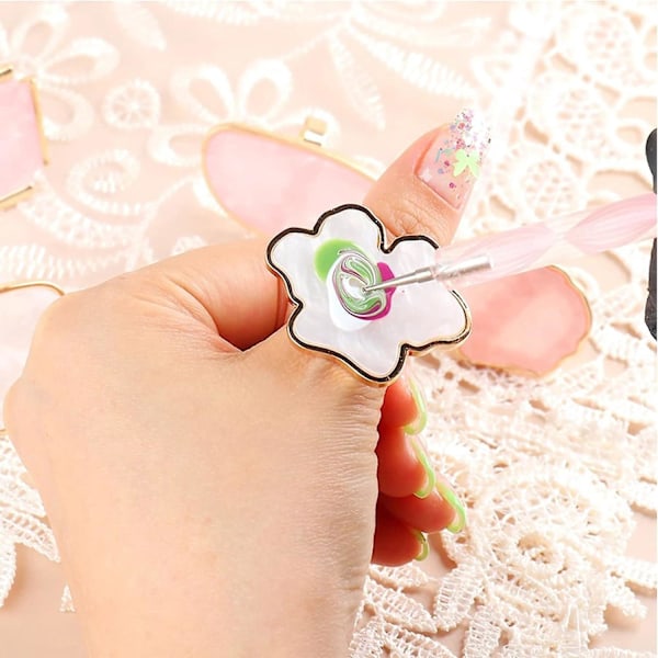Art Palette Nails - 4-delt sett med justerbar ring og designplate, steinharpiksblanding og malingsgellakk - Negle-DIY-sett