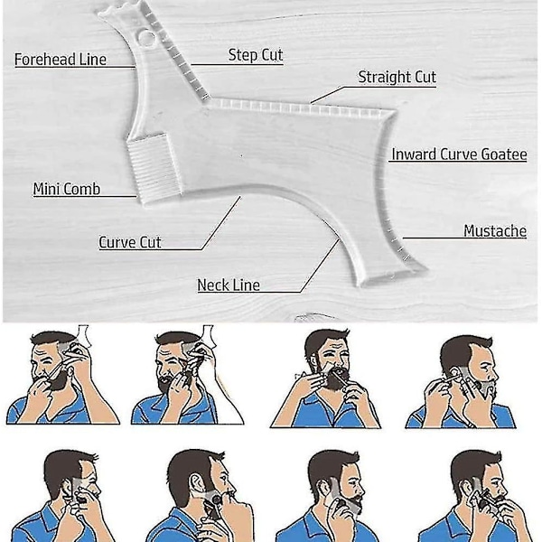 Skæg Guide Formningsværktøj Kompatibelt Med Trimning Og Barbering, Stencil Modellerne Med 4 Plejelinjer Og Overlægskæmmer