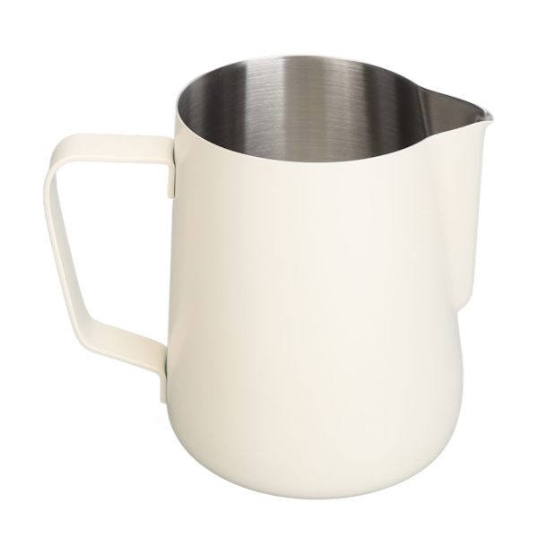 Trekkblomstkopp i rustfritt stål, kunstskumkopp med spiss tut, melkeskummer for kaffeframstilling til hjem og kafé, 600 ml, hvit