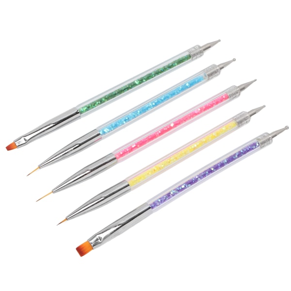 5 st Nail Art Pensel Hemsalong Portabel Dubbelhuvud Målning Ritning Liner Nail Dotting Pen Set