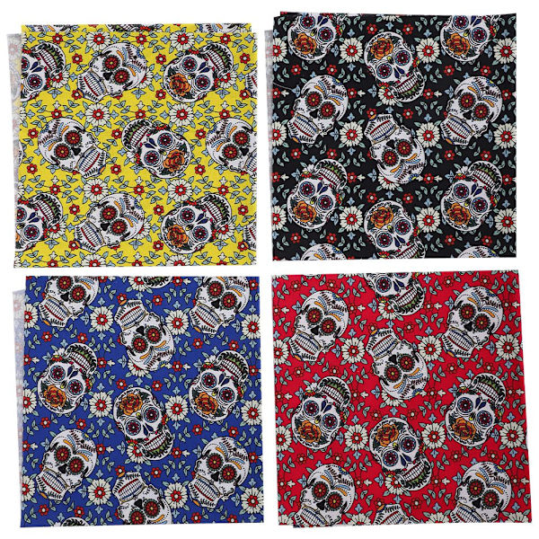 4 st bomullstyg 4 färger Punk Skull Mönster DIY HandMade PatchWork Sömnad Hantverk 50x50cm