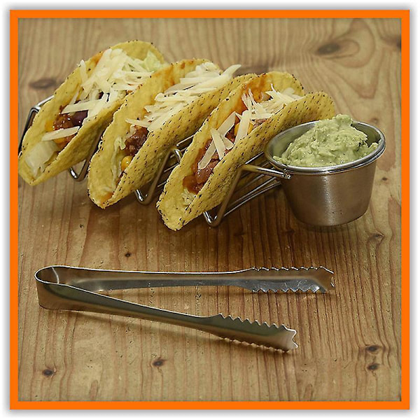 Stable Stakbare Tacoholdere i Rustfrit Stål, Sæt af 2 med Sauceskål, Opvaskemaskinevenlige, Holder 3 Tacos Hver