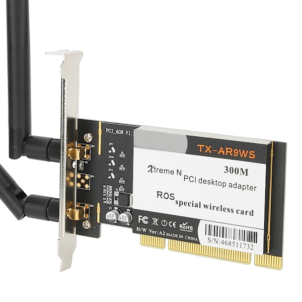 PCI-pöytäsovitin 300 Mbps 802.11b g n Langaton WiFi-verkkokortti 2 antenni AR9223