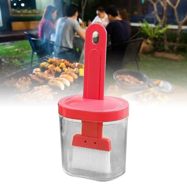 Integrert silikonoljeflaskebørste Olivenoljedispenserflaske med silikonbørste for matlaging, baking, grilling, sylting, rosa