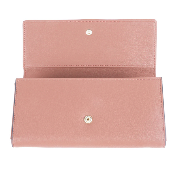 Dam lång plånbok stor kapacitet PU läder fashionabla dam plånbok för sedlar kort mynt lotusrot rosa