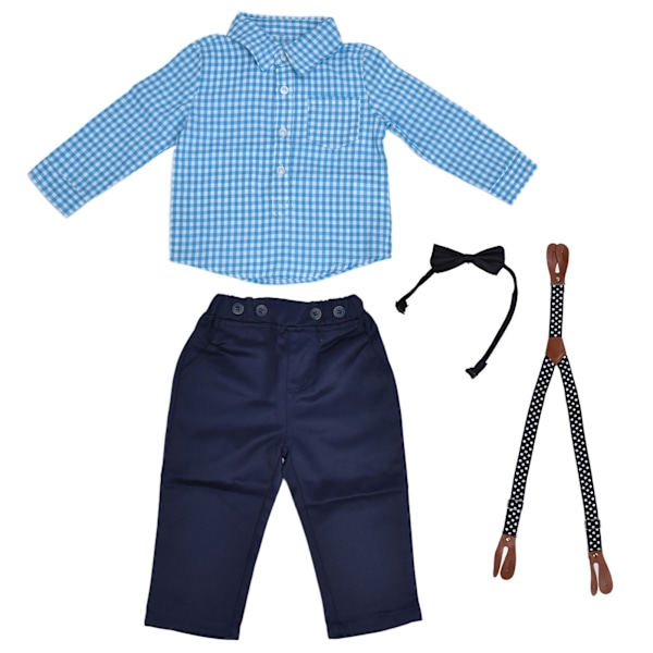 Baby Boy Clothes Set Long Sleeve Shirt Bowtie Suspender Pants Boy Outfits Set for Spring AutumnLight Blue 95cm