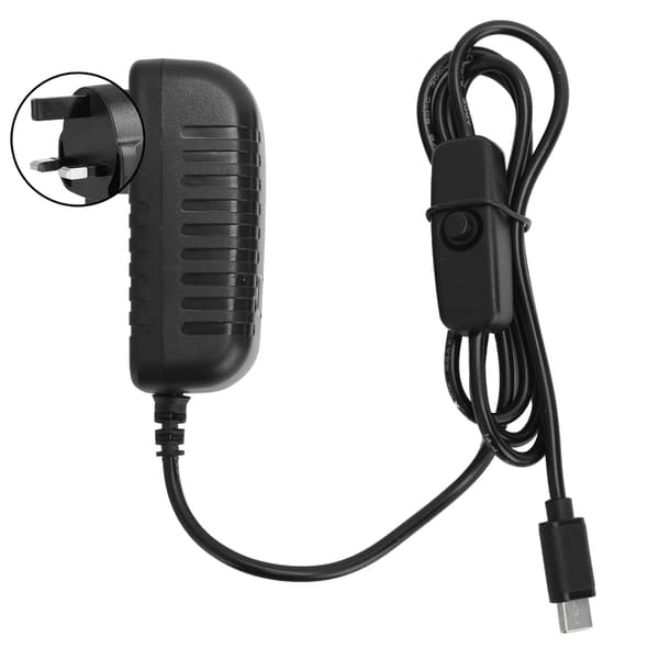Strømforsyning for Raspberry Pi 4B 5V 3A TypeC-lader Strømadapter med av/på-bryter 100-240V (UK-plugg)