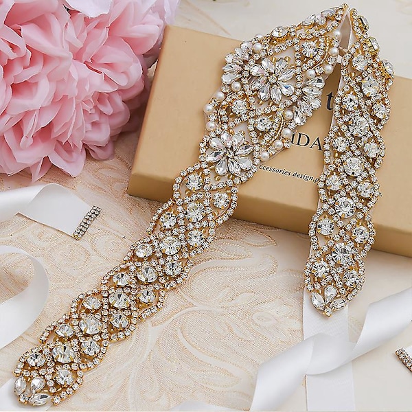 Rhinestone Bryllupsbånd med Glasbælte og Hvid Organza