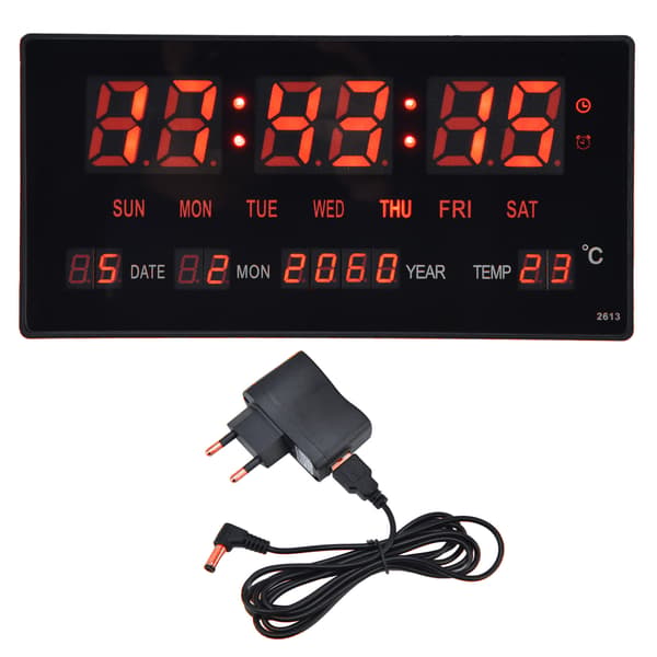 LED Digital Väggklocka Enkel Digital Väggkalender LED Bordsklocka för Sovrum Sängbord Kontor 100‑240VEU-kontakt