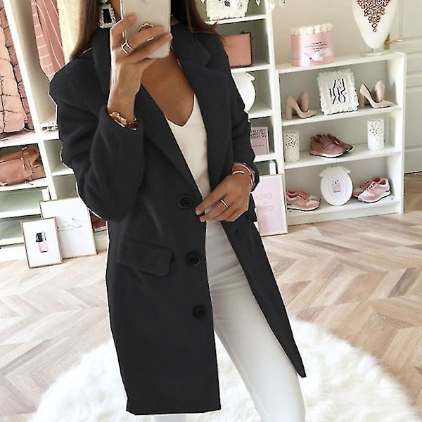 Fleece Teddy Bear Kvinder Vinter Trenchcoat Lang Jakke 2XL Sort