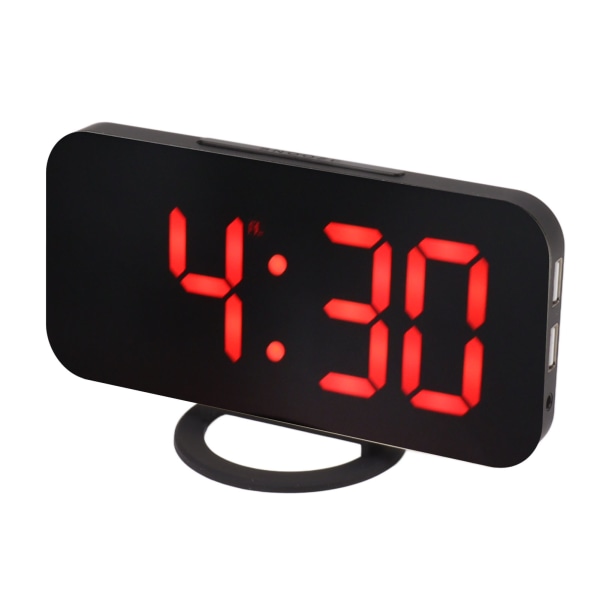 Digital spegelklocka dimbar dubbel USB-laddningsport LED elektronisk väckarklocka med snooze-funktion för sovrumskontor svart kropp röd typsnitt