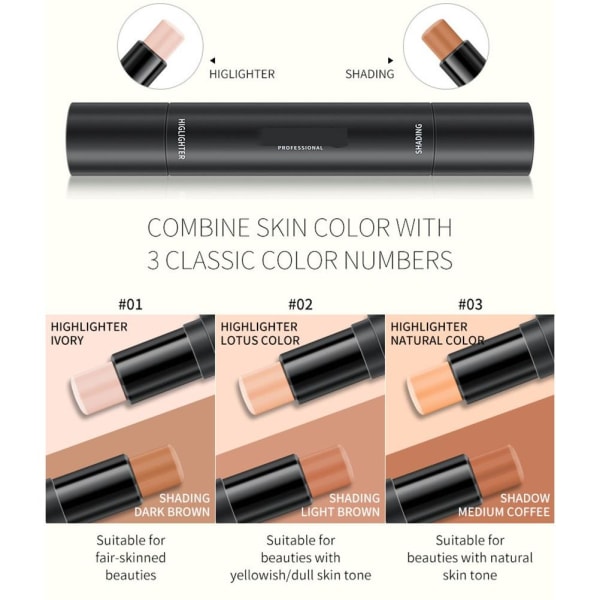 2 i 1 Highlighter Stick Shading Contour Stick för makeup