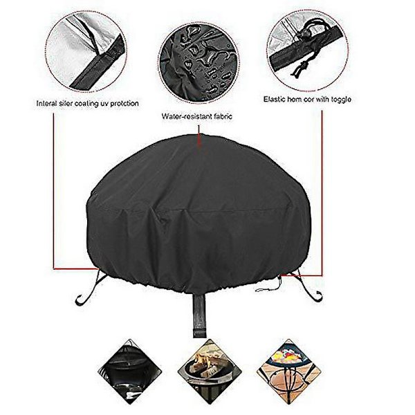 Sort rundt Fire Pit-beskyttelsesdæksel - 96 cm x 50 cm - Basics 42d