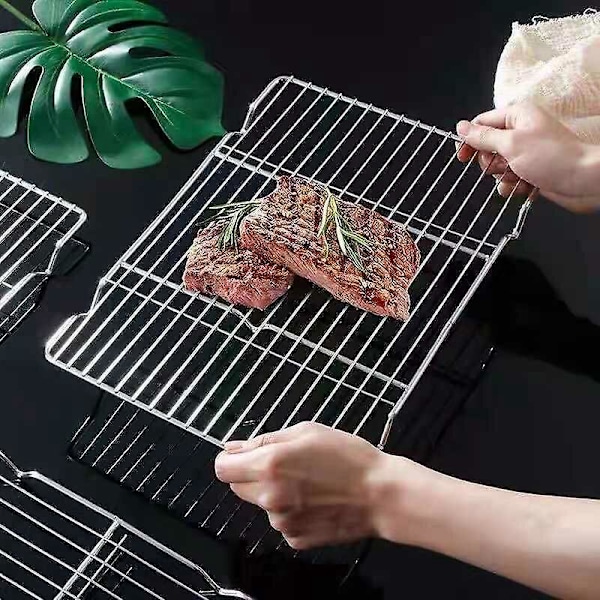 Rask Mat Rektangulær Grillrist Oppvarming og Kjølerist Firkantet Rist Oppvaskrist med Nettmaskeføtter (Enkelt Nett 16x26cm)