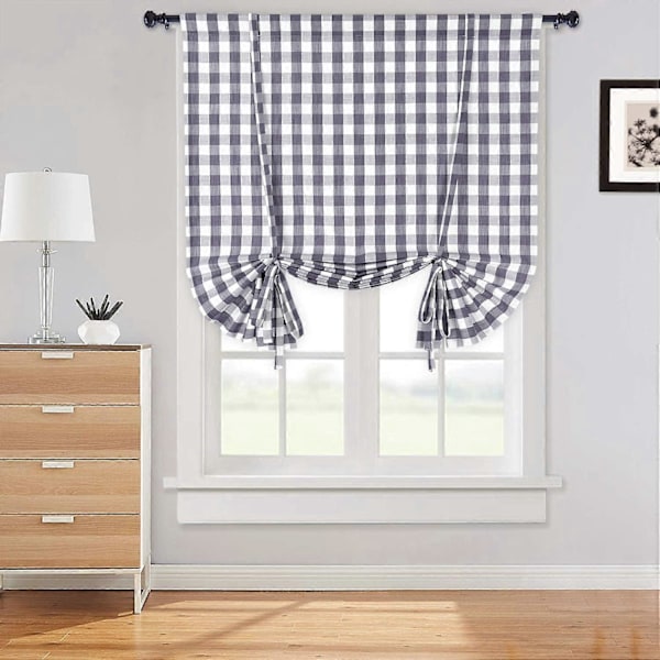 Køkkengardin Romersk Rullegardin Plaid Semi-Transparent Disc Gardiner Landstil Bistro Gardin