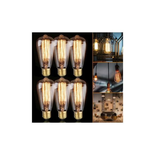 6x E26 60W Edison pære 220V ST64 Retro 64mm x 140mm