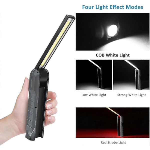 2 Stk. Genopladelig LED Arbejdslampe, 5 Tilstande Foldbar Mekanisk Lommelygte Arbejdslampe med Magnet_SZXM