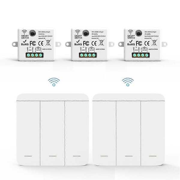 RF 433Mhz Relæmodtager med 2x 3-Gangs Panelkontakt