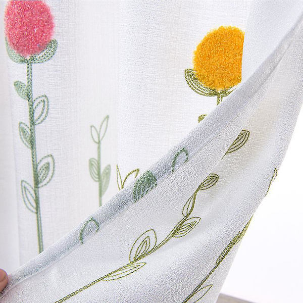 Broderede Linned Kort Gardin - Lille, Frisk og Elegant