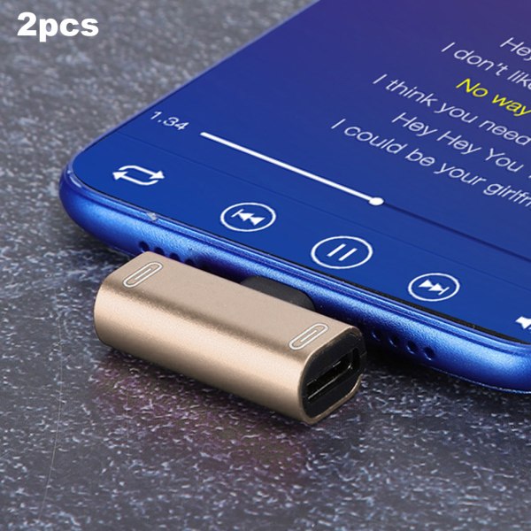 2PCS TypeC Converter Splitter Dual 2 In 1 till hörlurar USB Audio Charger Adapter Guld (Guld)
