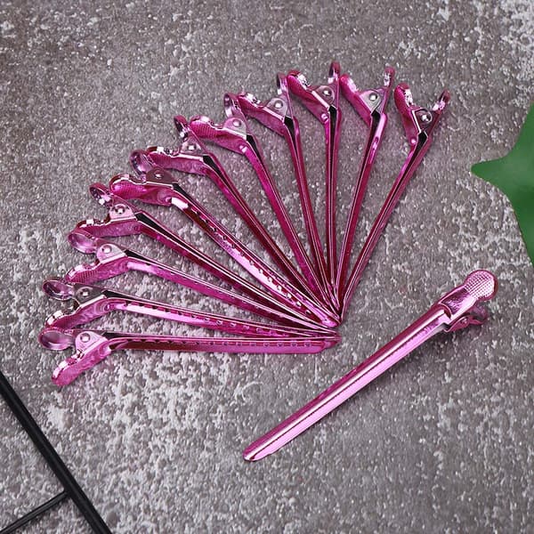 12 stk. Hårklips i Rustfrit Stål til Farvning, Styling og Hårpleje - Lilla og Rosa
