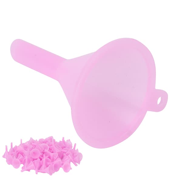 100 stk. mini-skilletragt af plast til tonere og kosmetik, lyserød