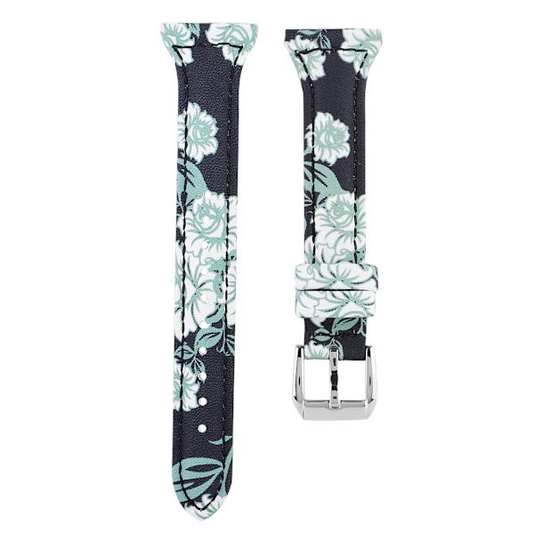 Replacement Slim Leather Printing Watch Band Strap For Fitbit Versa Woman (Black Green Flower)