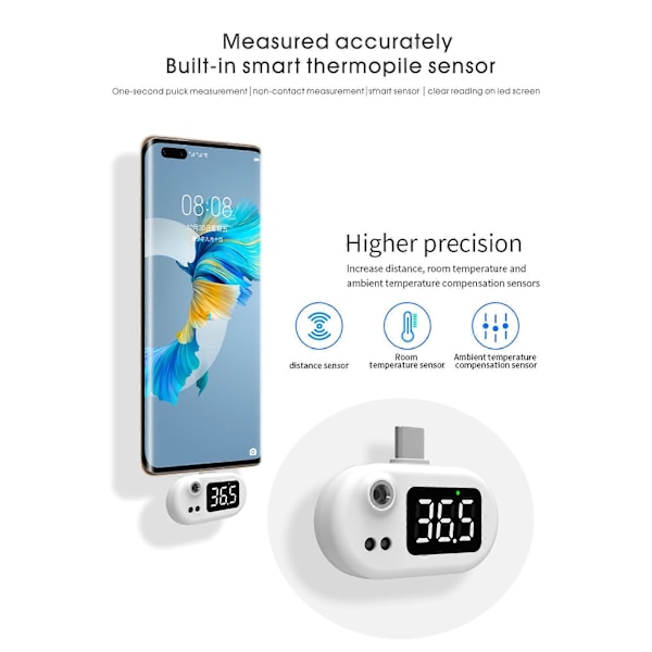 Mobiltelefon USB smart termometer Bao k8 kontaktfri infrarød termometer menneskelig pandetemperatur 3#