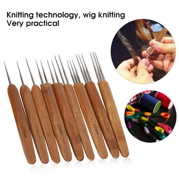 9st Dreadlock Virknål Set Enkel Dubbel 3 Bambu Handtag Fläta Hår Vävningsverktyg