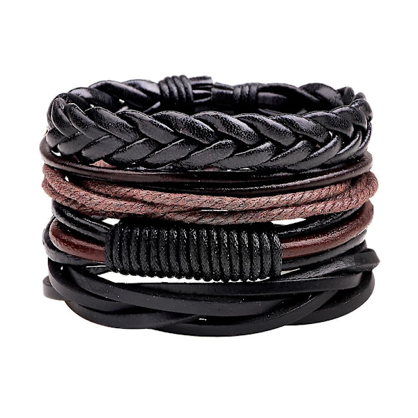 Herrarmband Set Pärlor Läder Flätat Multilager Rep
