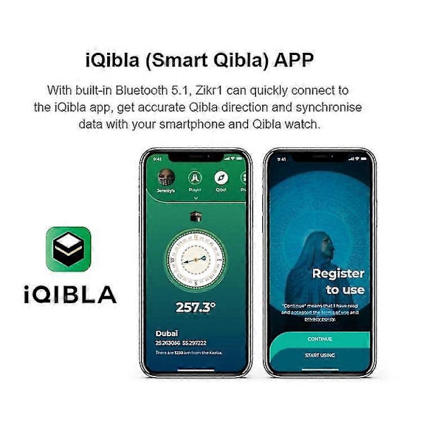Muslim Smart Ring Tally Tasbeeh -laskuri, 5 rukousajan muistutus, Bluetooth-kaiutin - GSL vihreä