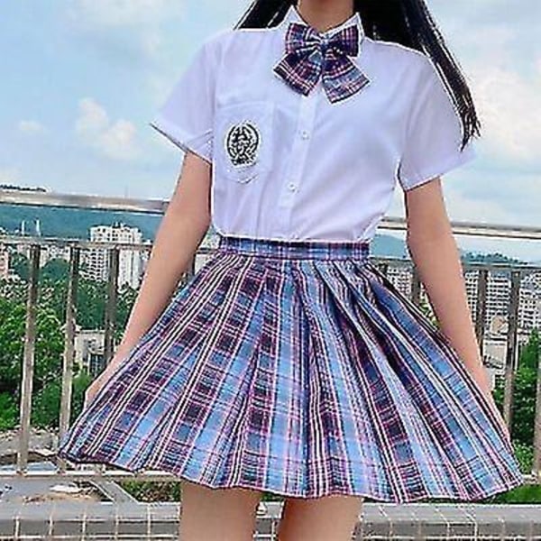 Broderad skjorta och plisserad kjol set för JK Uniform XL Electric Girl