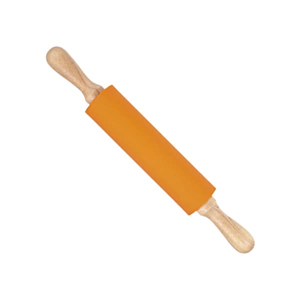 Forlenget kjevle i silikon med solid trehåndtak, non-stick overflate, bakeverktøy, oransje