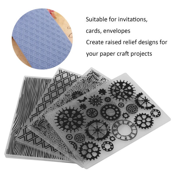Gör det själv-kort Scrapbooking-pappershantverksverktyg - Set med 4 präglingsmappar i plast