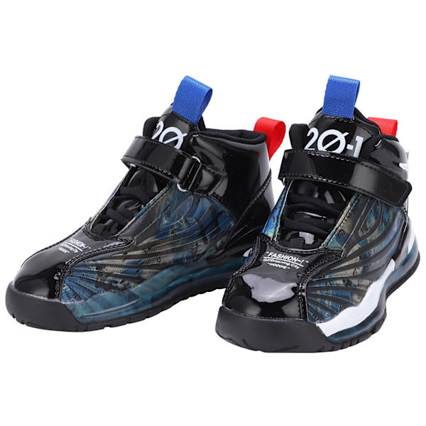 Barn Pojkar Fashionabla Sneakers Barn Andas Halkskydd Tryck Sport Löparskor Svart+Blå 32