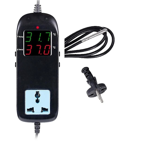 Digital Temperaturkontroller Innebygd Uttak 2200W 220V 10A Termostatkontroller kompatibel med Reptil Fryser EU Plugg-B3