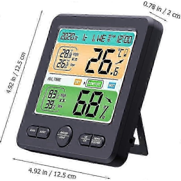 Hygrometer klocka termometer för hemmet digital klocka inomhus luftfuktighetsmätare fuktmätare hydrometer humidistat bordsmodell temperaturmätare inomhus tem