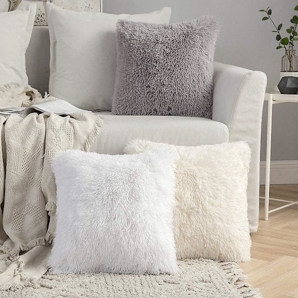 Fluffy Pels Pudetrekk - Myk og Søt Kvadratisk Putetrekk for Stue Sofa og Soverom - 16x16 Tommer/40x40 Cm - Hvit (Pakke med 1)