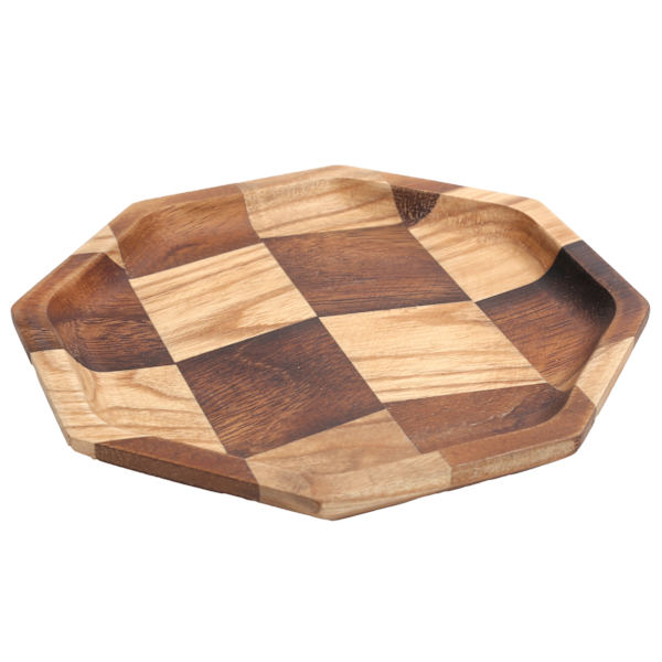 Rist mønstret træplade frugtskålholder tebakke dessert middagsbrød serveringsbakke 15,5x15,5 cm