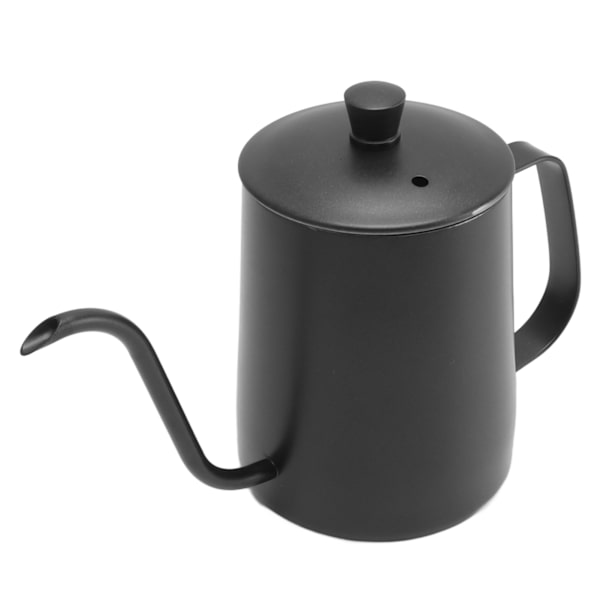 Häll över kaffekanna Lång smal pip 304 Rostfritt stål Svanhals Häll över handdropp Te Kaffe Kanna 600ML Svart med lock
