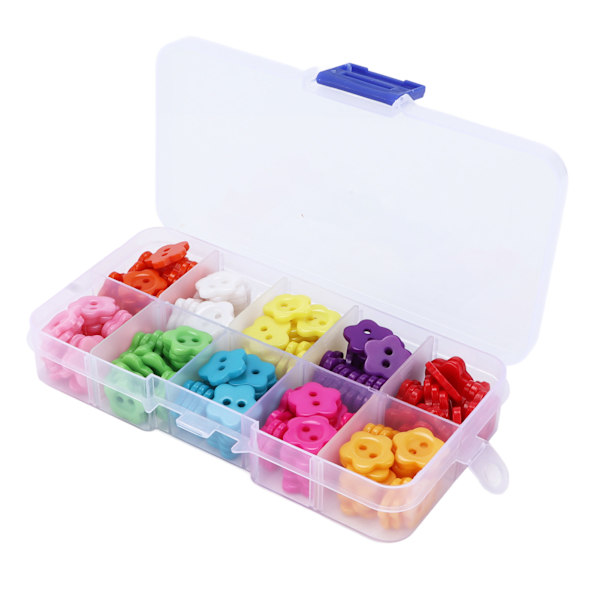 200 stk syknapper 14 mm DIY håndlagde blomsterformede klestilbehør med oppbevaringsboks